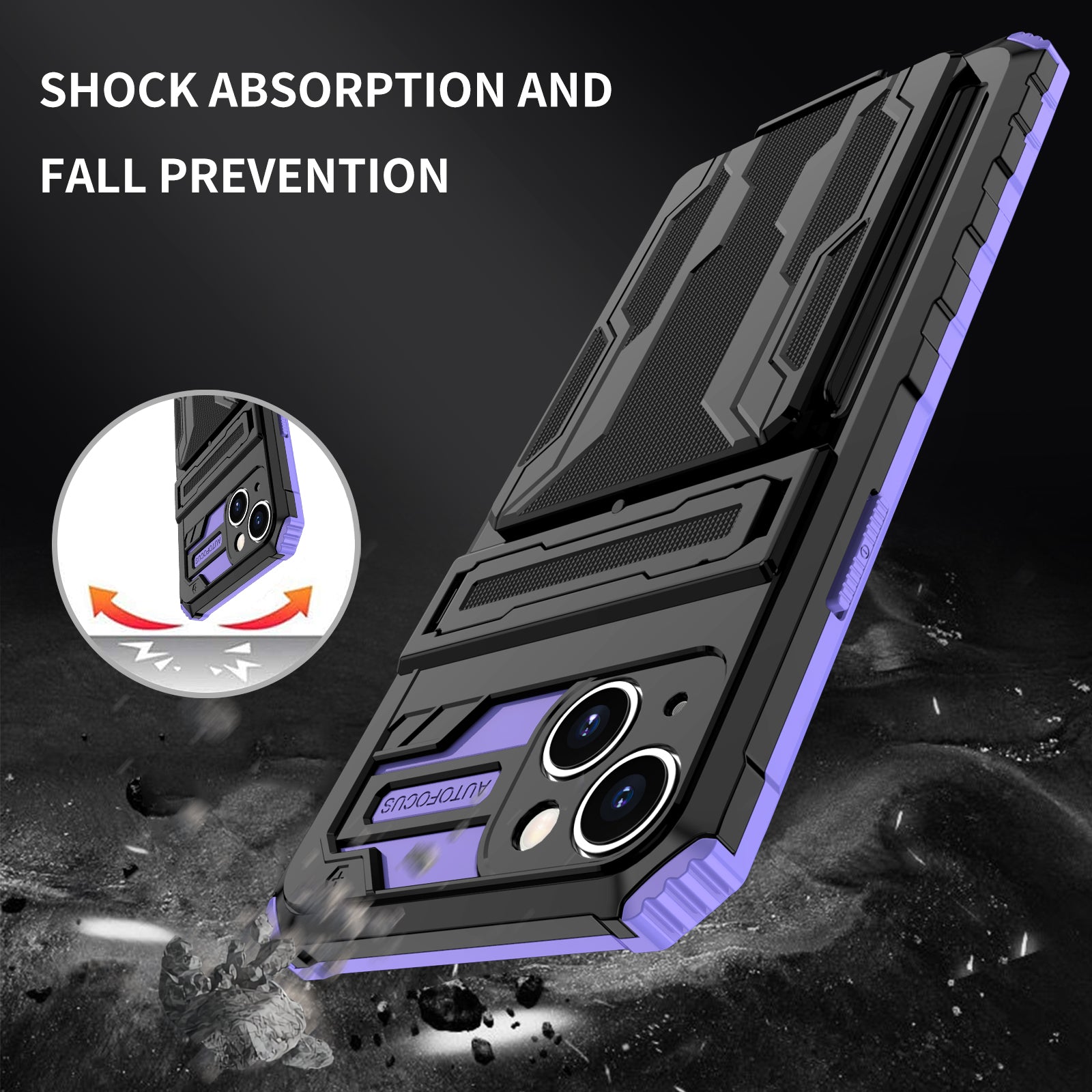iPhone 14 Plus Heavy Duty Kickstand Case Shockproof Card Holder PURPLE