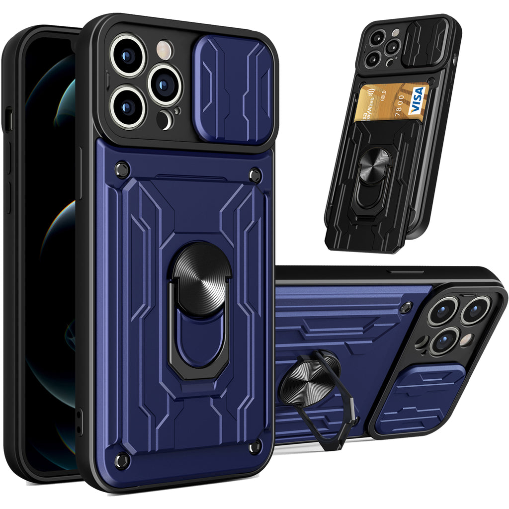 iPhone 15 Pro Rugged Shockproof Case Kickstand Card Cover BLUE