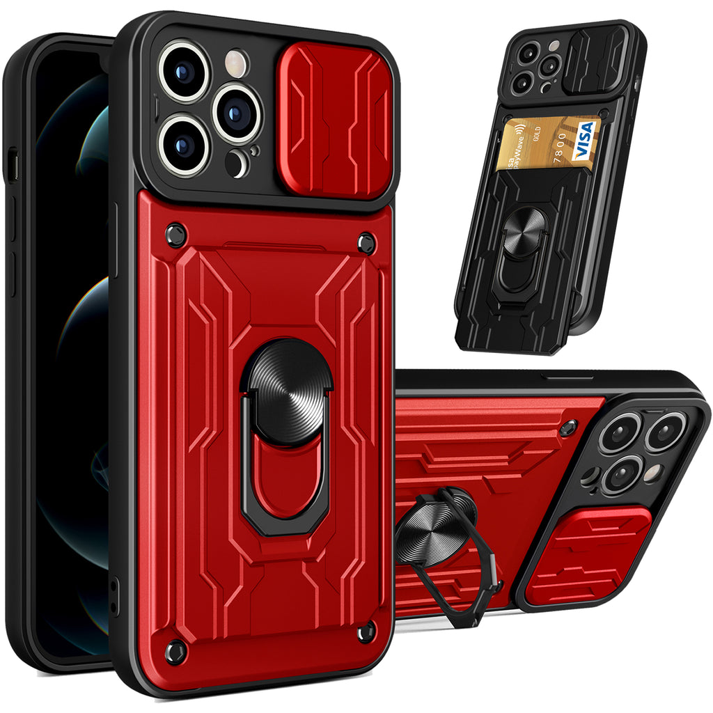 iPhone 15 Pro Rugged Shockproof Case Kickstand Card Cover RED
