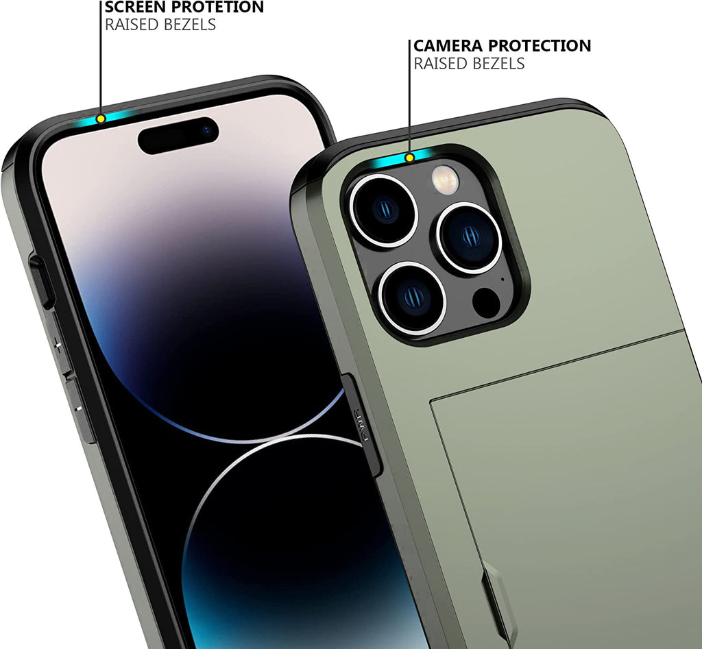 iPhone 15 Pro Shockproof Wallet Case Card Cover GREEN