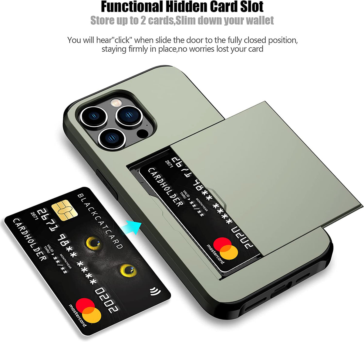 iPhone 15 Pro Shockproof Wallet Case Card Cover GREEN
