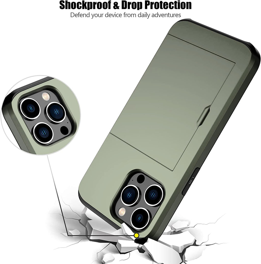 iPhone 15 Pro Shockproof Wallet Case Card Cover GREEN