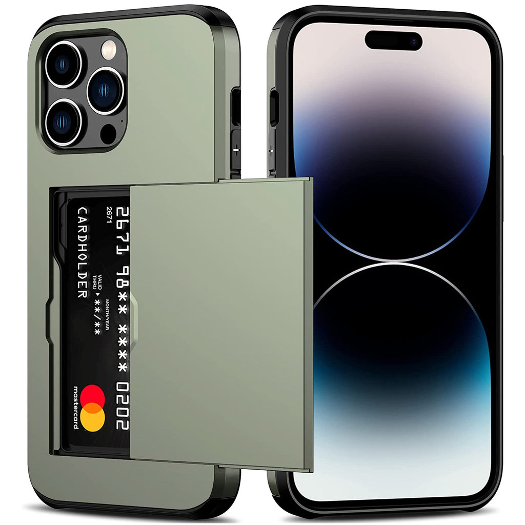iPhone 15 Pro Shockproof Wallet Case Card Cover GREEN
