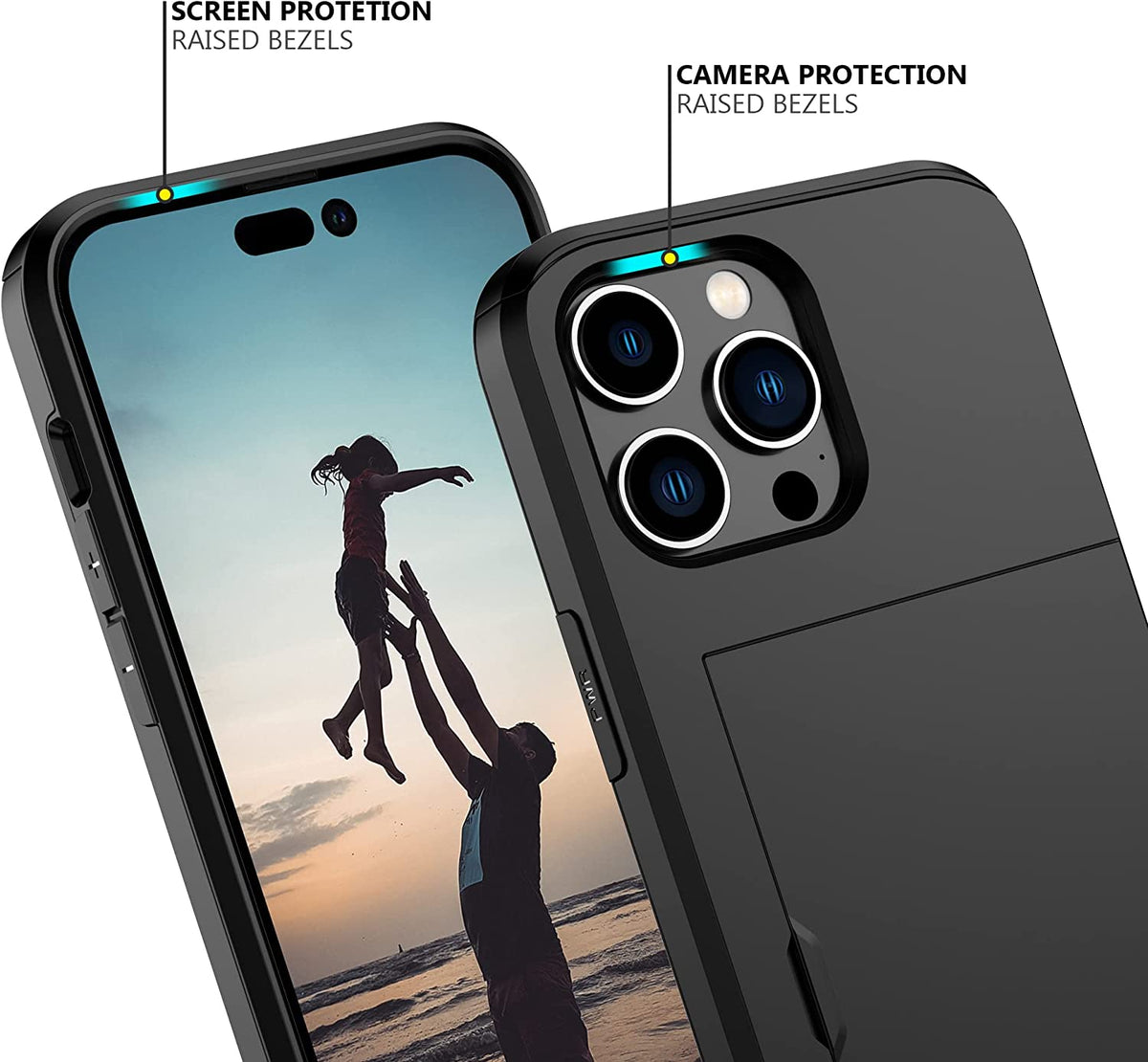 iPhone 15 Pro Max Shockproof Wallet Case Card Cover BLACK