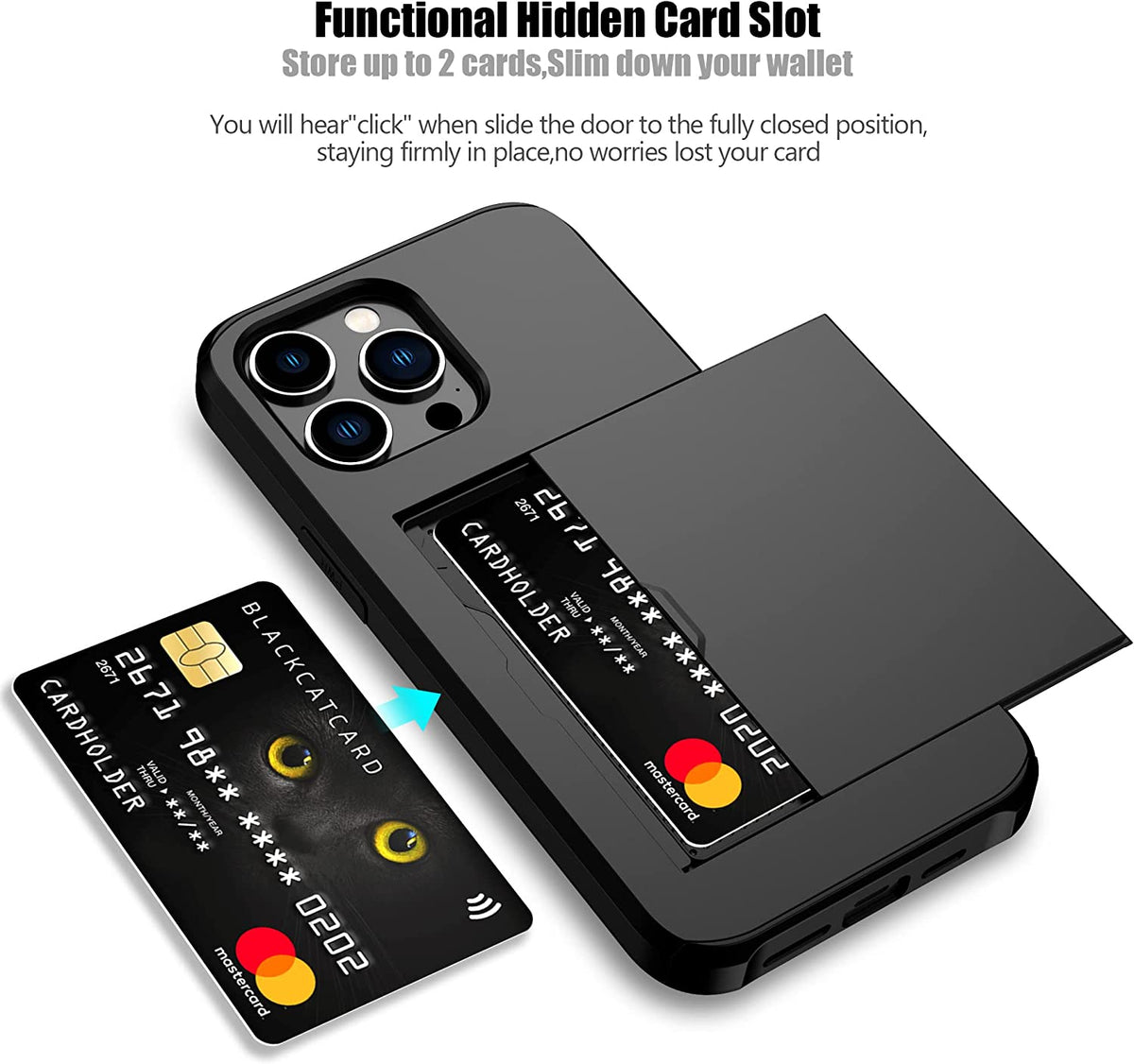 iPhone 15 Pro Max Shockproof Wallet Case Card Cover BLACK