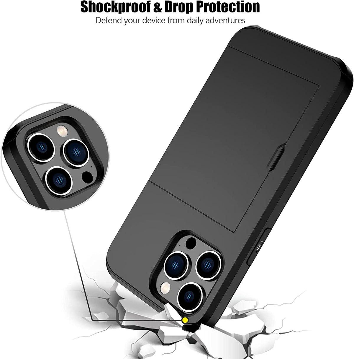 iPhone 15 Pro Max Shockproof Wallet Case Card Cover BLACK