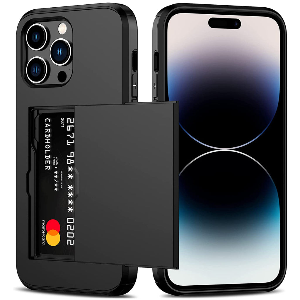 iPhone 15 Pro Max Shockproof Wallet Case Card Cover BLACK