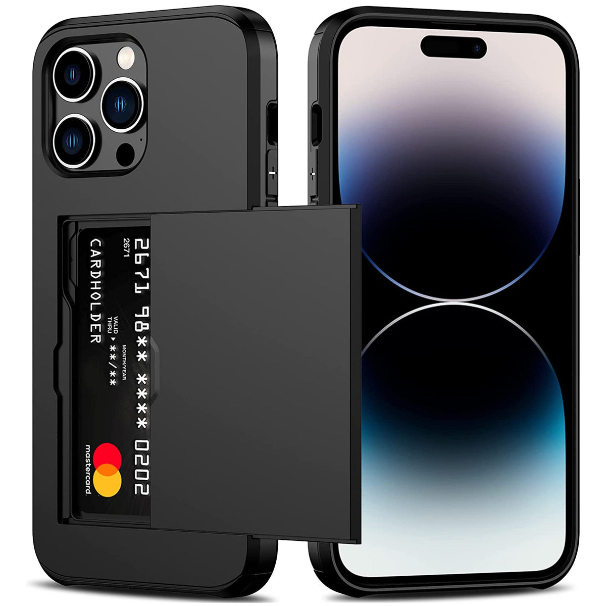 iPhone 15 Pro Max Shockproof Wallet Case Card Cover BLACK