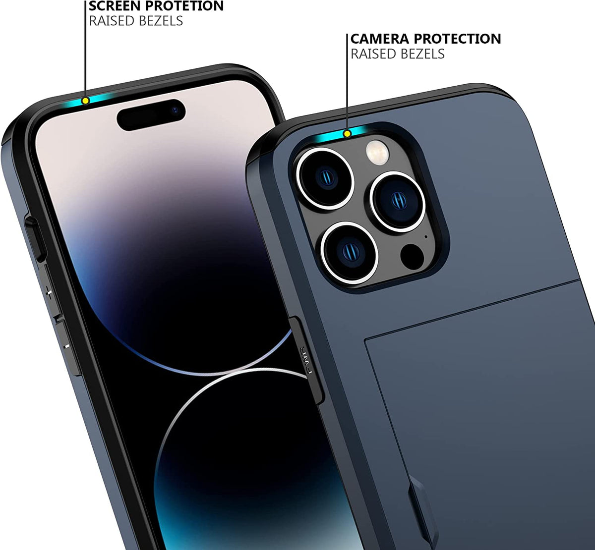 iPhone 15 Pro Max Shockproof Wallet Case Card Cover BLUE