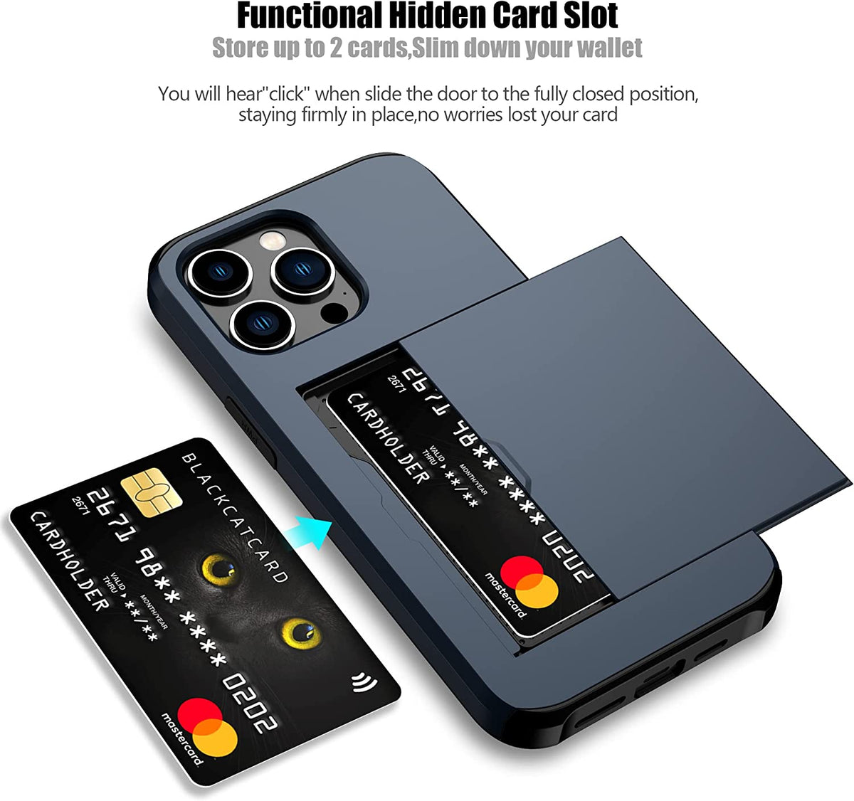 iPhone 15 Pro Max Shockproof Wallet Case Card Cover BLUE