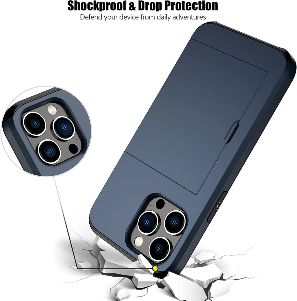 iPhone 15 Pro Max Shockproof Wallet Case Card Cover BLUE
