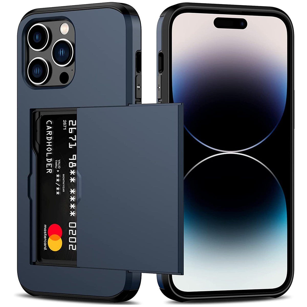 iPhone 15 Pro Max Shockproof Wallet Case Card Cover BLUE