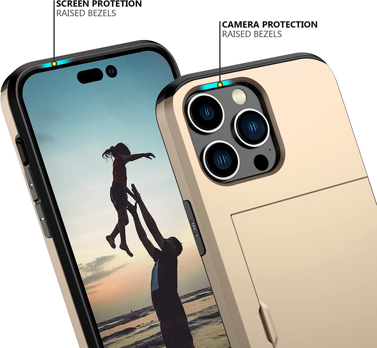 iPhone 15 Pro Max Shockproof Wallet Case Card Cover GOLD
