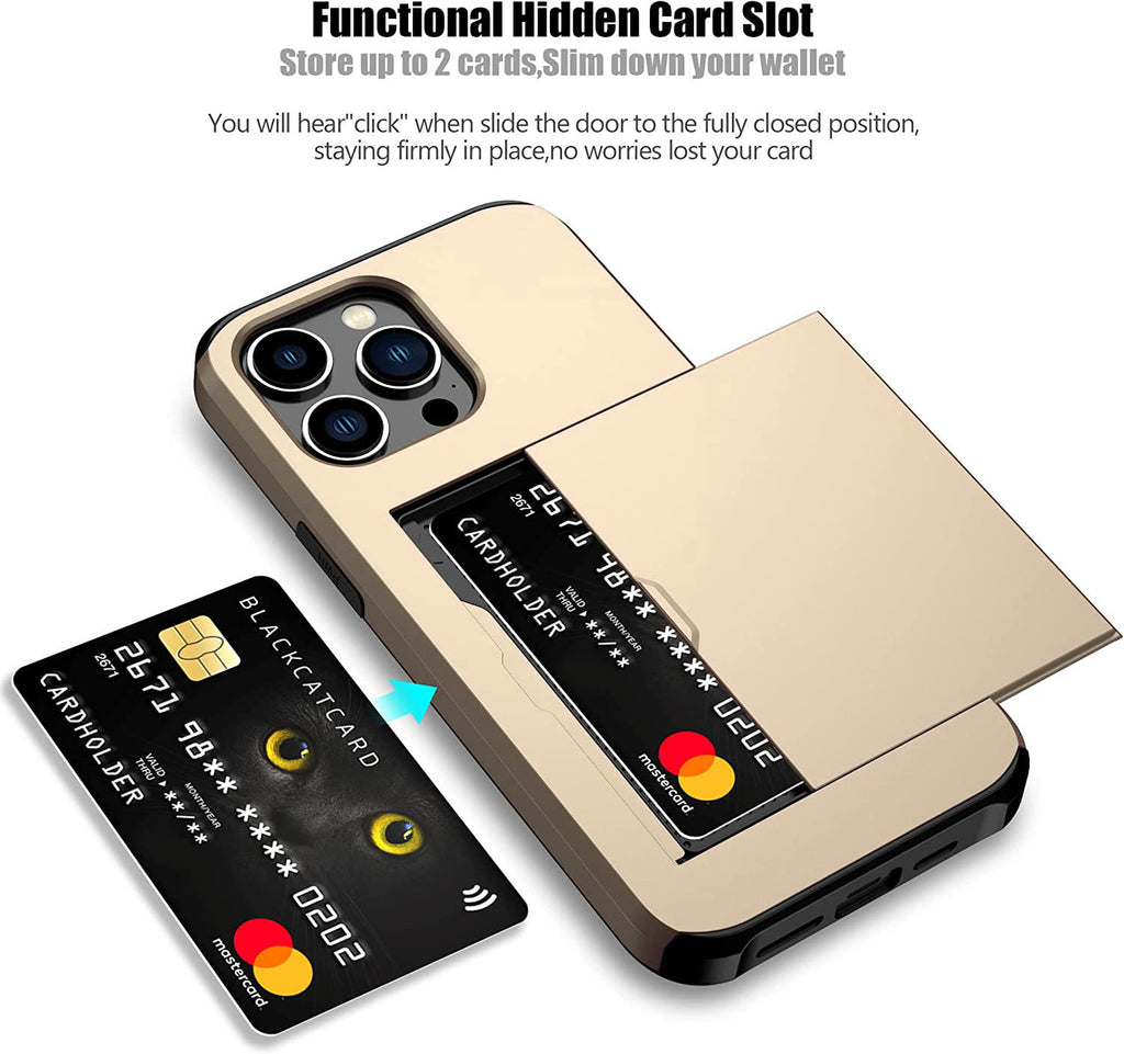 iPhone 15 Pro Max Shockproof Wallet Case Card Cover GOLD