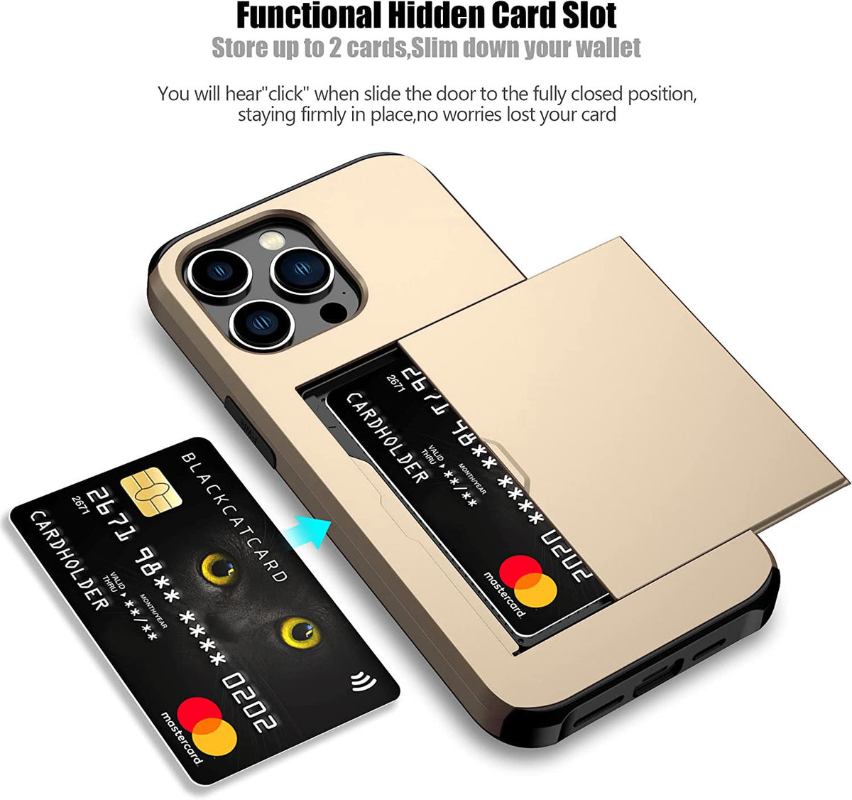 iPhone 15 Pro Max Shockproof Wallet Case Card Cover GOLD
