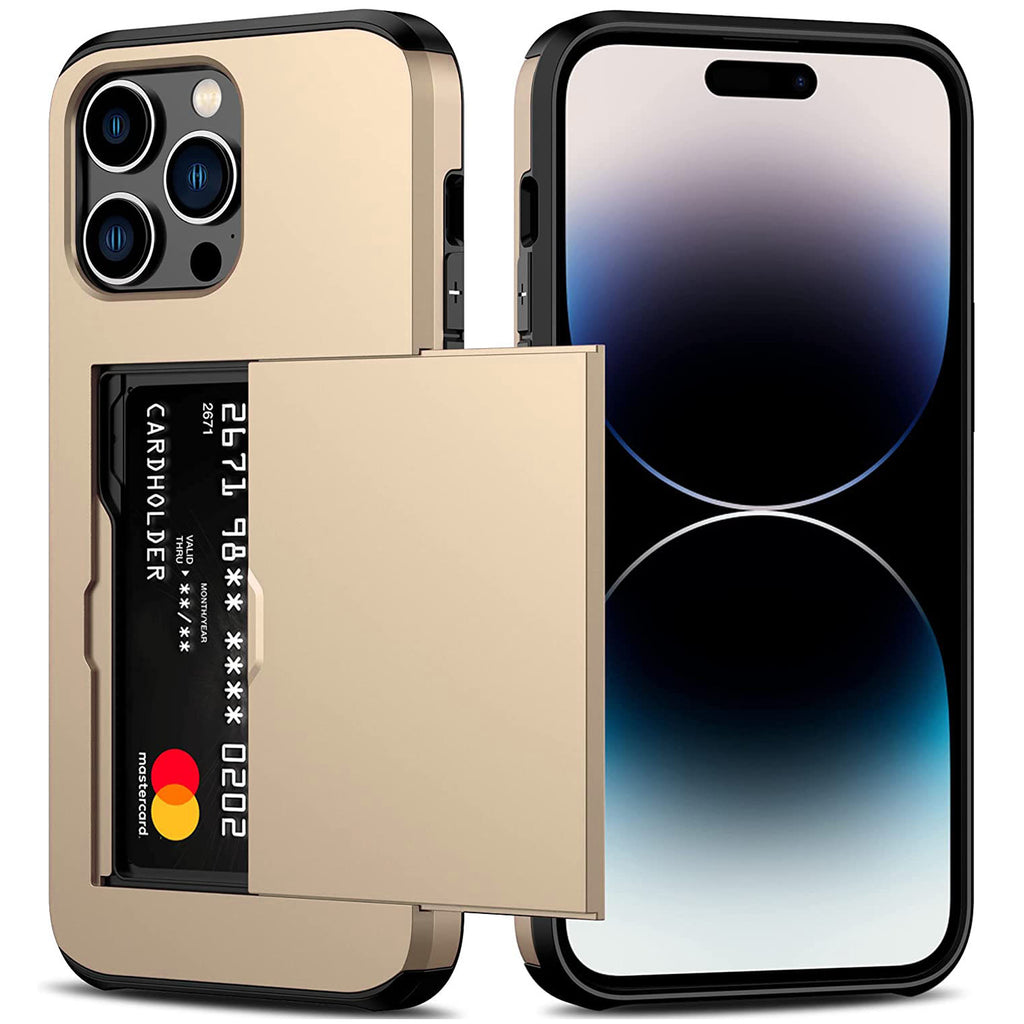 iPhone 15 Pro Max Shockproof Wallet Case Card Cover GOLD