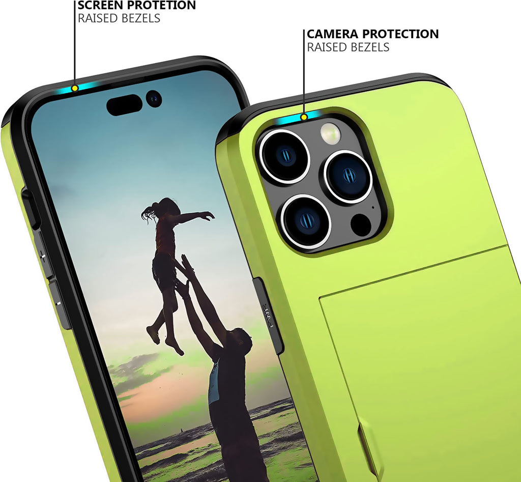 iPhone 14 Pro Shockproof Wallet Case Card Cover GREEN