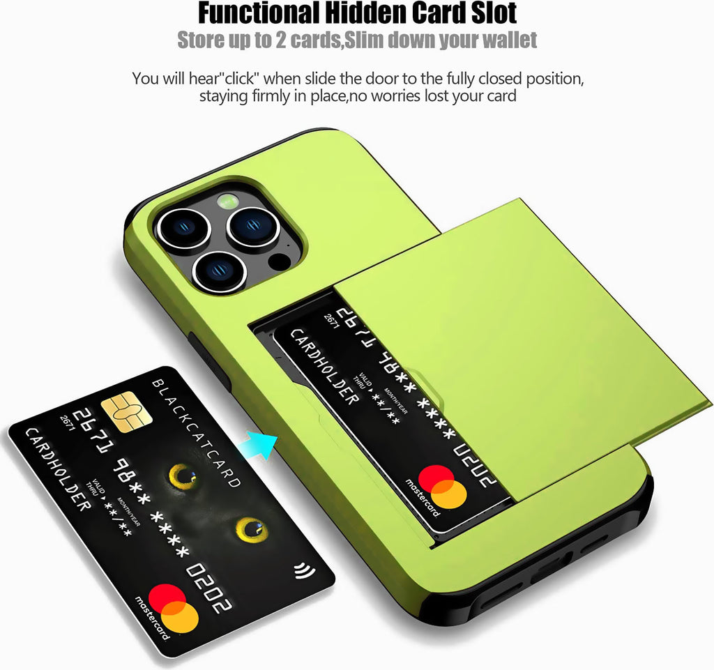 iPhone 14 Pro Shockproof Wallet Case Card Cover GREEN