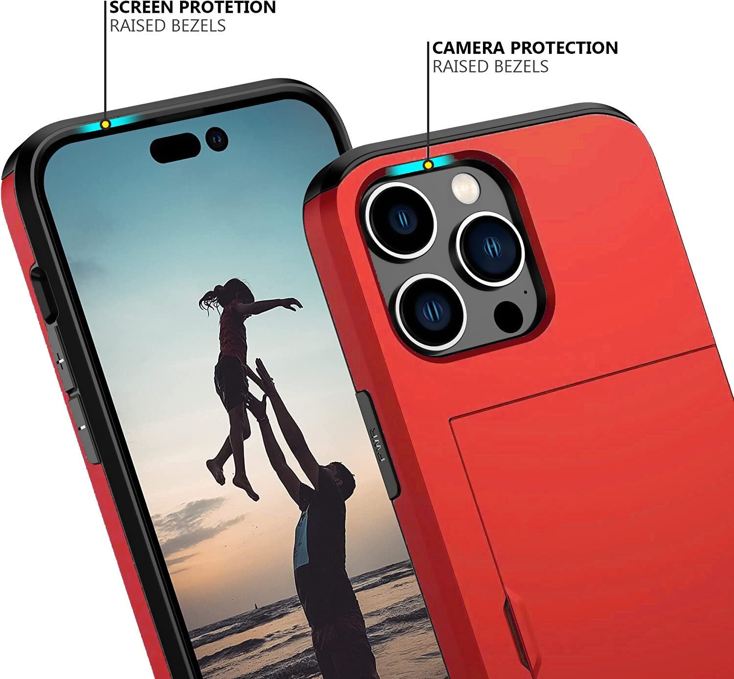 iPhone 14 Pro Max Shockproof Wallet Case Card Cover RED
