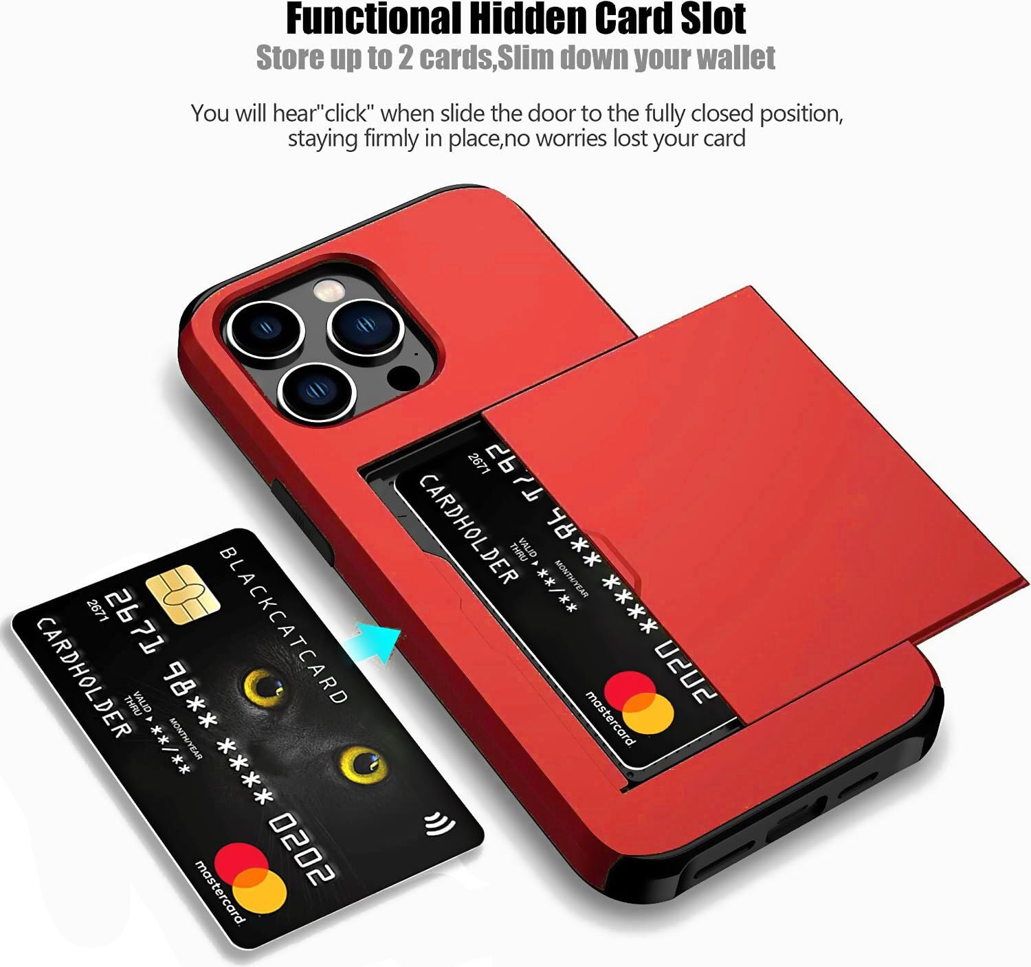 iPhone 14 Pro Max Shockproof Wallet Case Card Cover RED