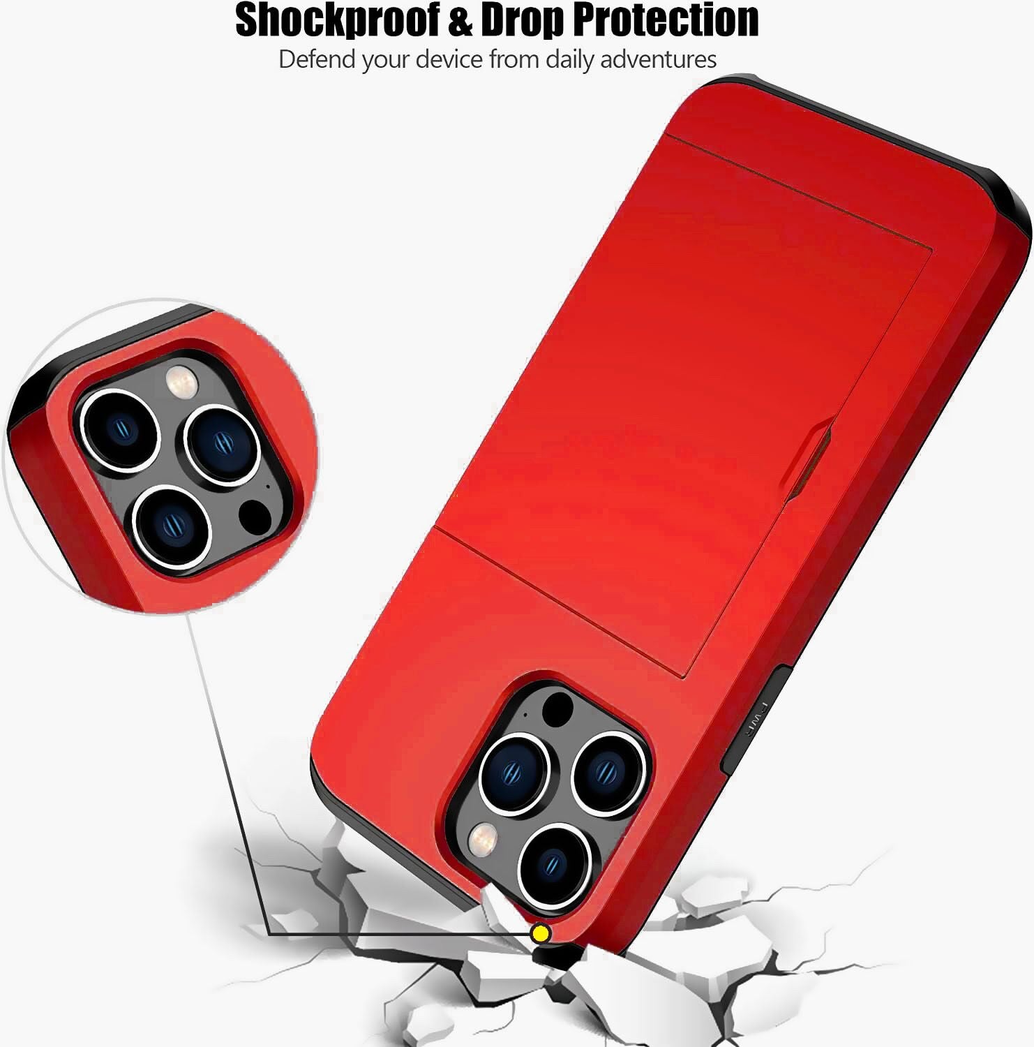 iPhone 14 Pro Max Shockproof Wallet Case Card Cover RED