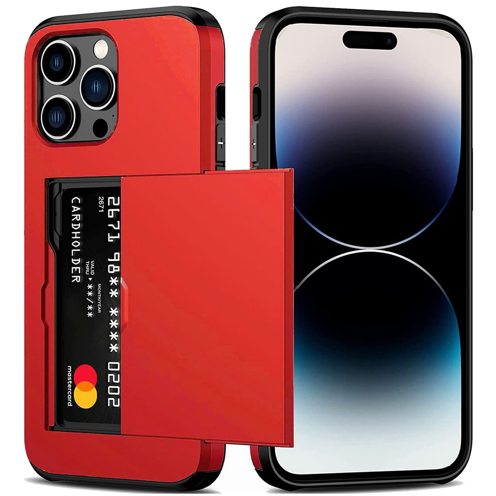 iPhone 14 Pro Max Shockproof Wallet Case Card Cover RED