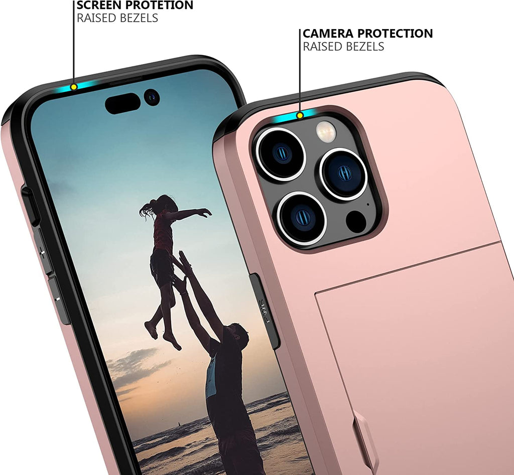 iPhone 15 Pro Max Shockproof Wallet Case Card Cover PINK