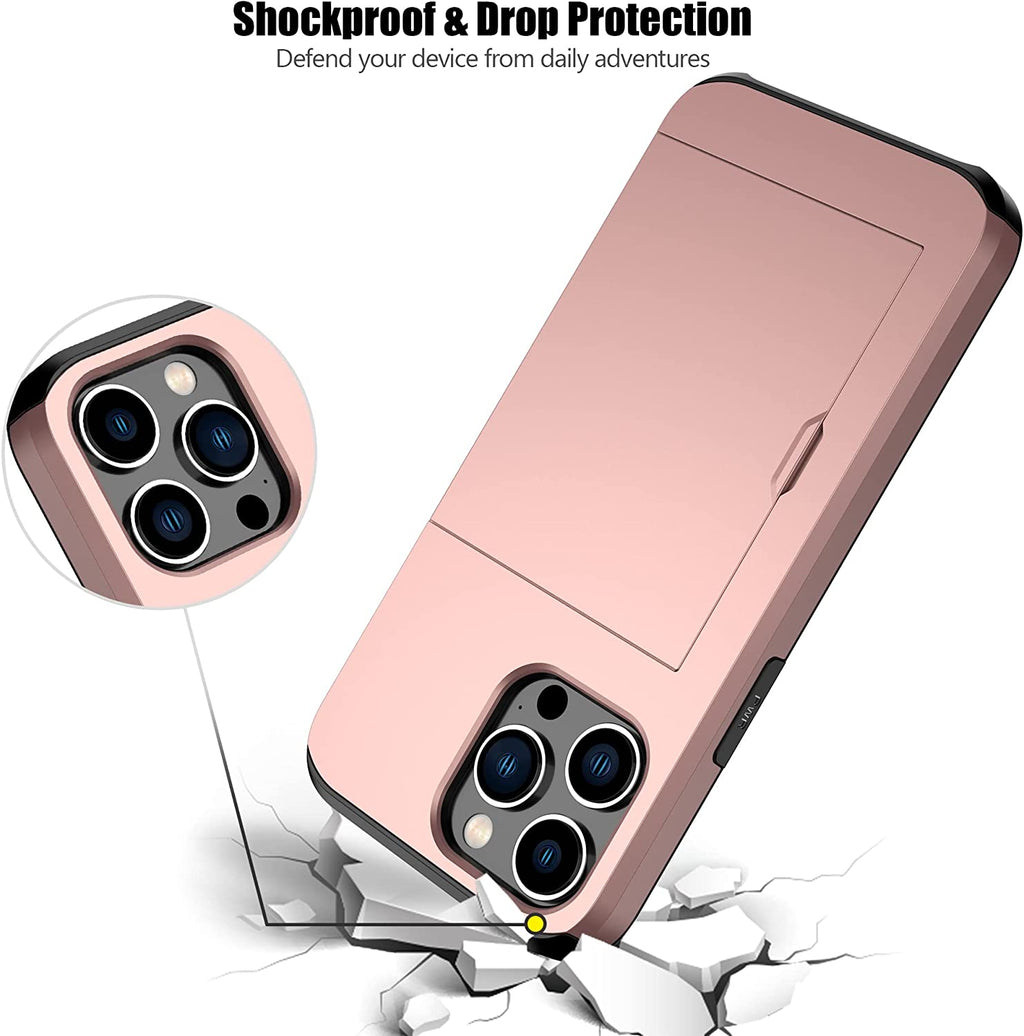 iPhone 15 Pro Max Shockproof Wallet Case Card Cover PINK