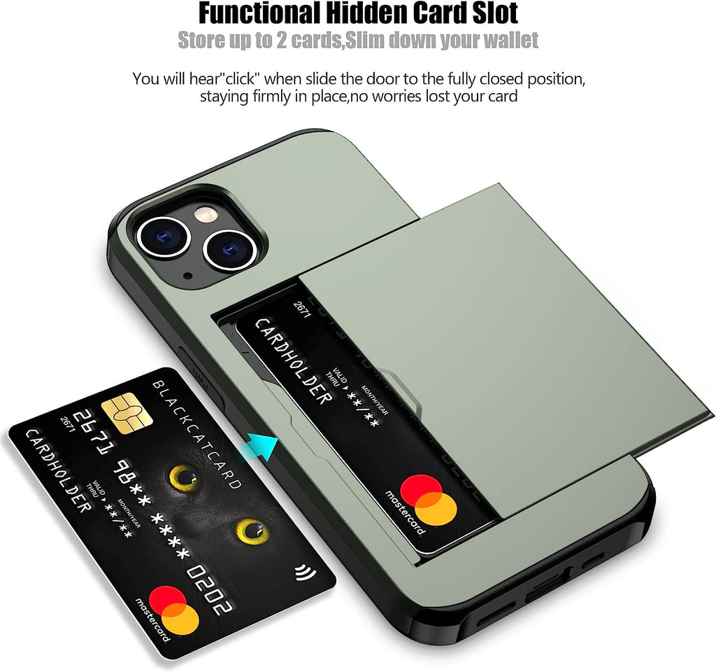 iPhone 15 Shockproof Wallet Case Card Cover GREEN