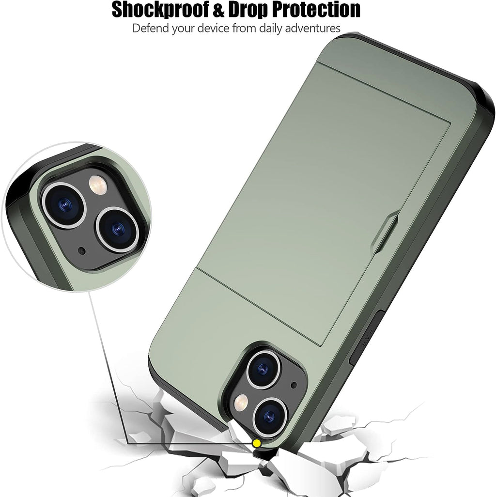 iPhone 15 Shockproof Wallet Case Card Cover GREEN