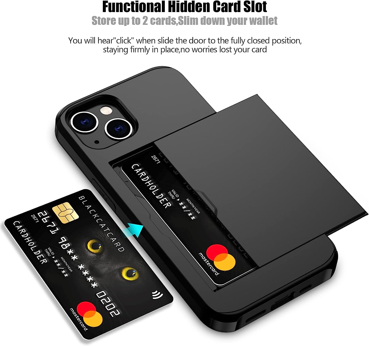 iPhone 15 Plus Shockproof Wallet Case Card Cover BLACK