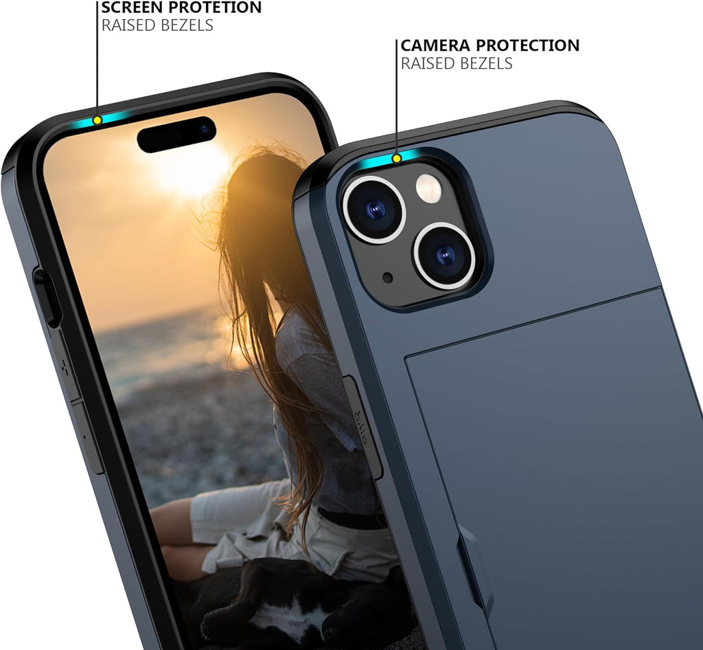 iPhone 14 Plus Shockproof Wallet Case Card Cover BLUE