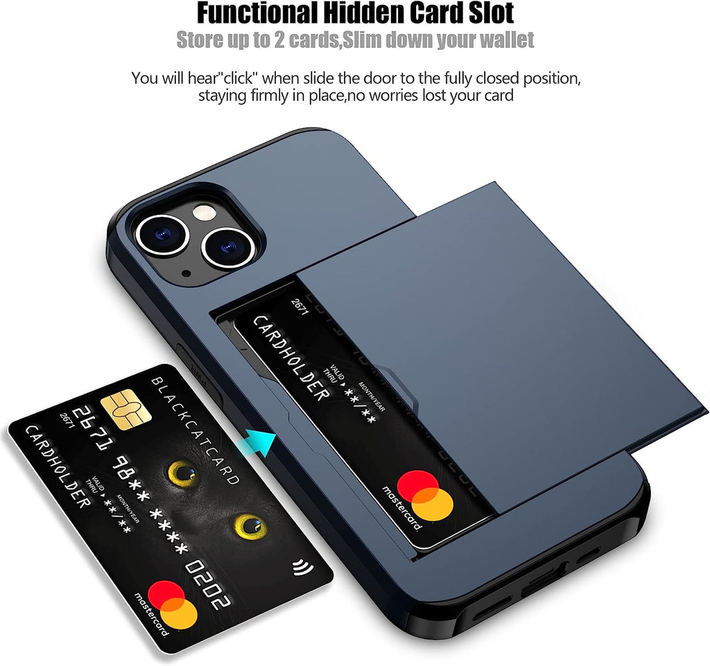 iPhone 14 Plus Shockproof Wallet Case Card Cover BLUE