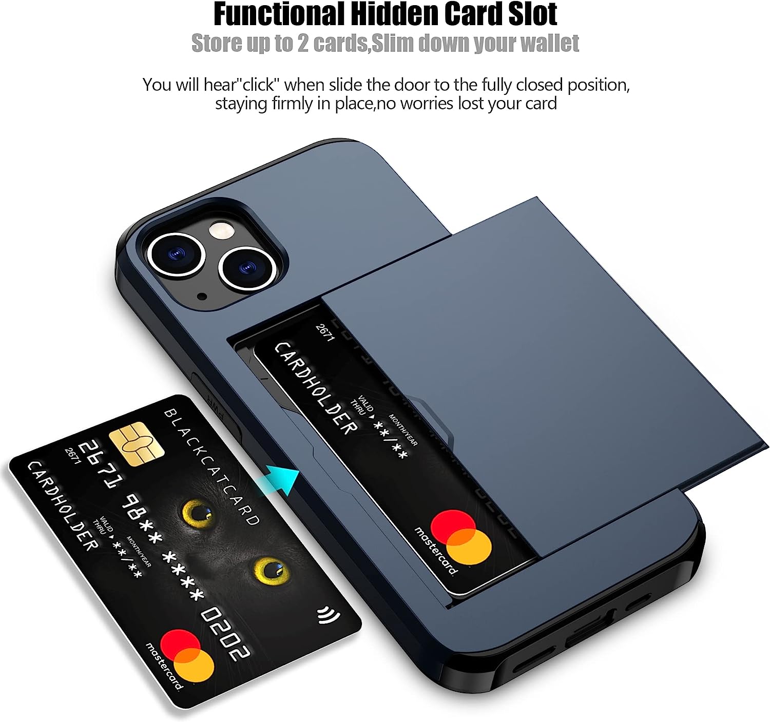 iPhone 14 Plus Shockproof Wallet Case Card Cover BLUE