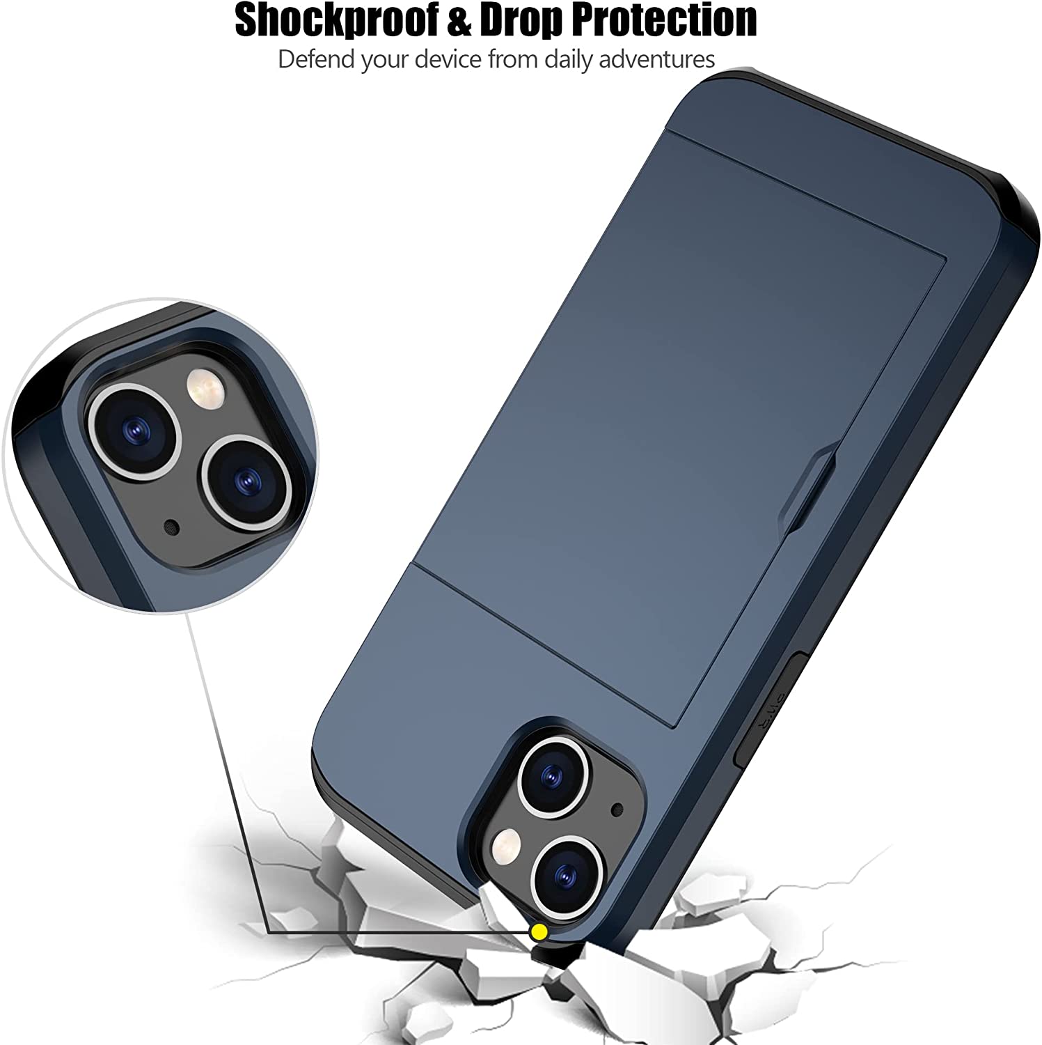 iPhone 14 Plus Shockproof Wallet Case Card Cover BLUE