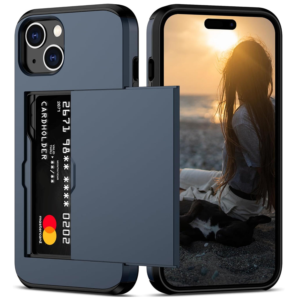 iPhone 14 Plus Shockproof Wallet Case Card Cover BLUE