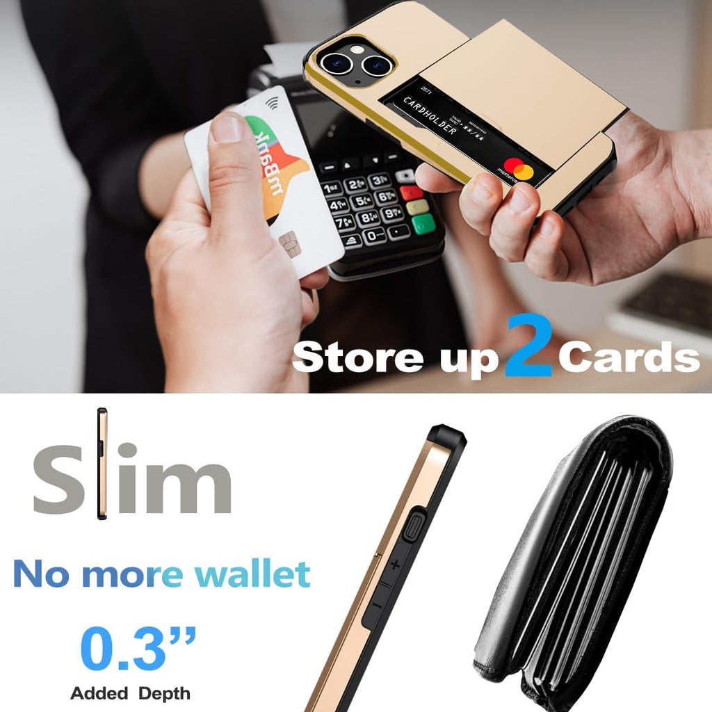 iPhone 15 Plus Shockproof Wallet Case Card Cover GOLD
