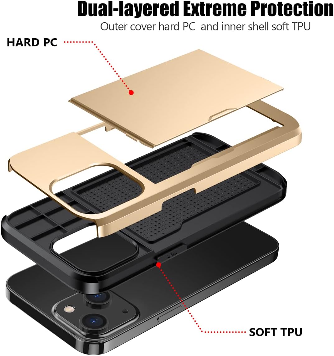 iPhone 15 Plus Shockproof Wallet Case Card Cover GOLD