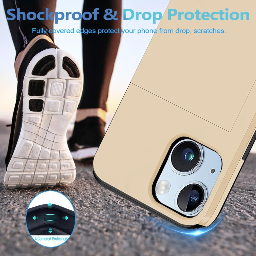 iPhone 15 Plus Shockproof Wallet Case Card Cover GOLD