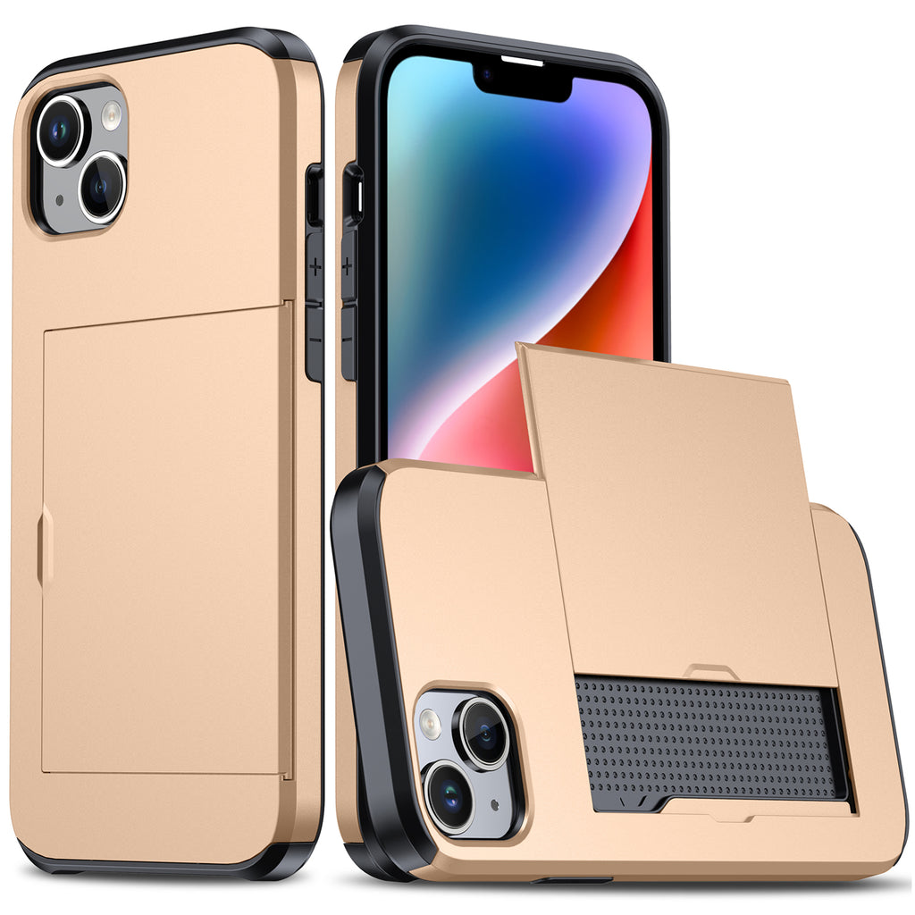 iPhone 15 Plus Shockproof Wallet Case Card Cover GOLD