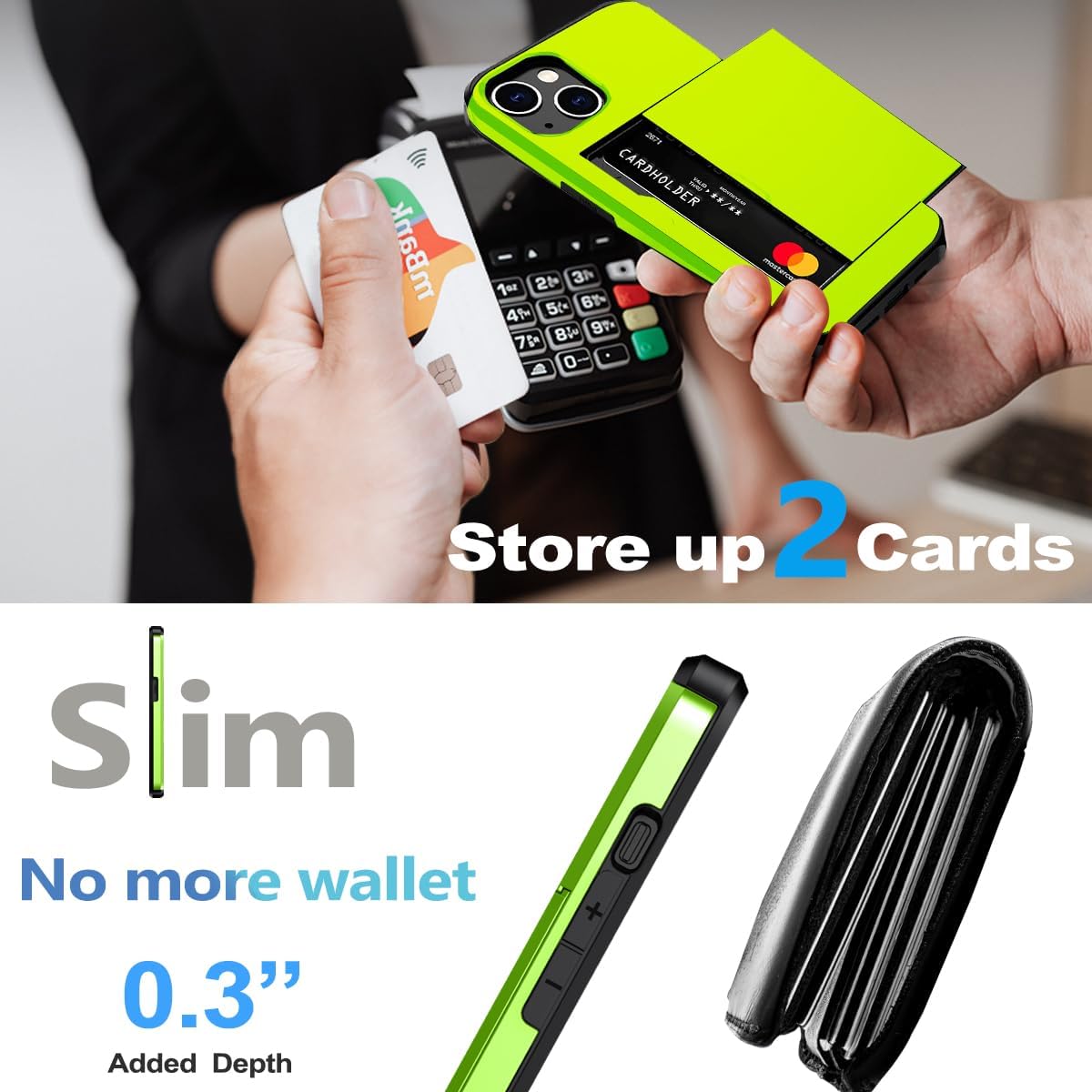 iPhone 15 Shockproof Wallet Case Card Cover GREEN