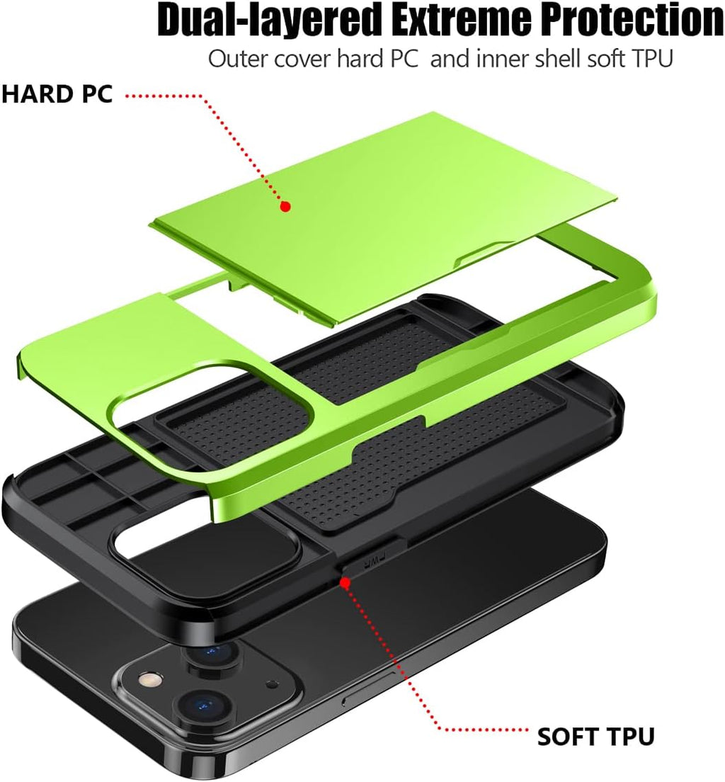 iPhone 15 Plus Shockproof Wallet Case Card Cover GREEN