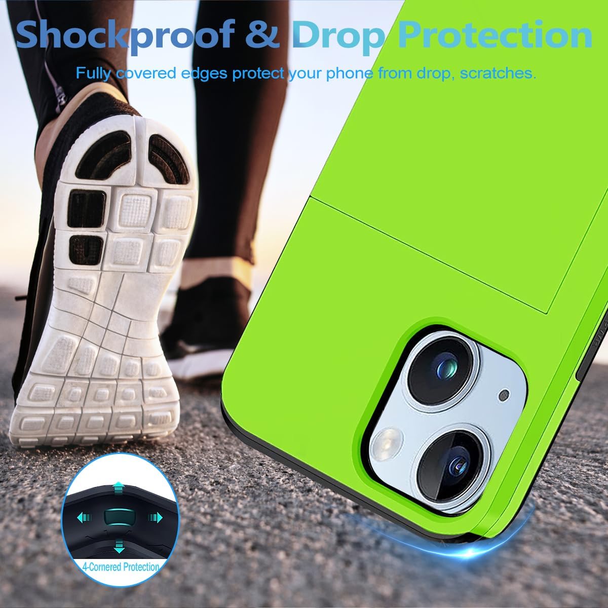 iPhone 15 Shockproof Wallet Case Card Cover GREEN