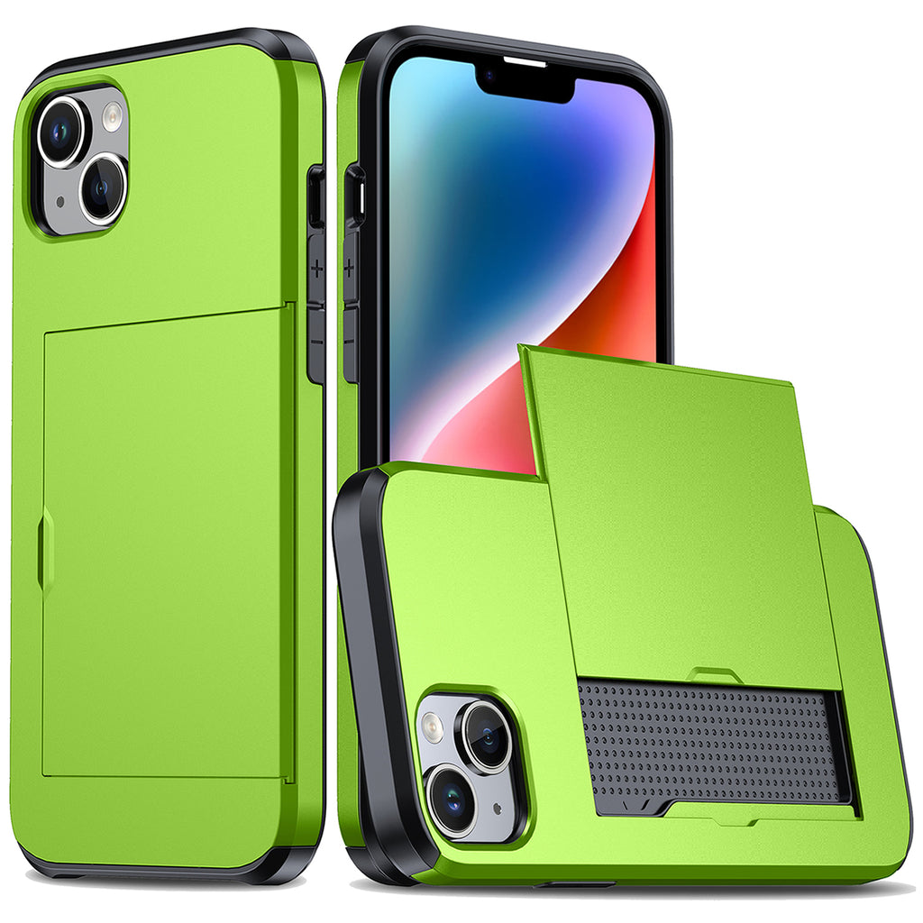 iPhone 15 Plus Shockproof Wallet Case Card Cover GREEN