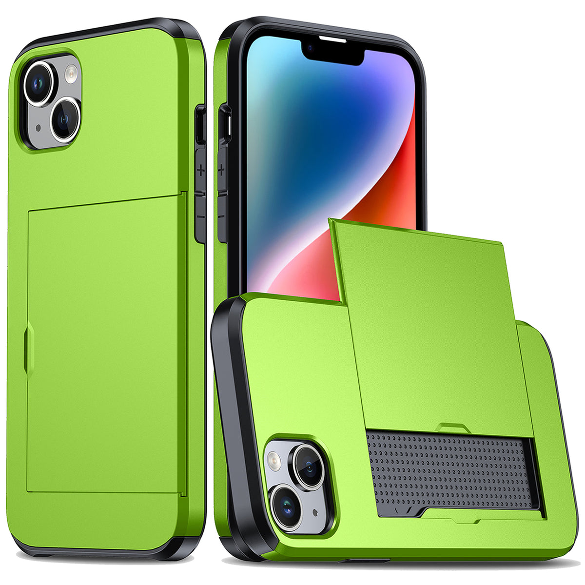 iPhone 15 Plus Shockproof Wallet Case Card Cover GREEN