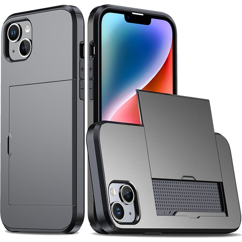 iPhone 15 Shockproof Wallet Case Card Cover GREY