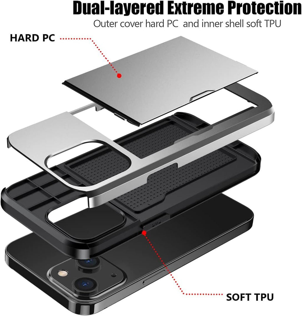 iPhone 15 Shockproof Wallet Case Card Cover GREY