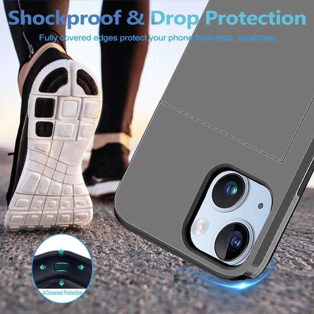 iPhone 15 Shockproof Wallet Case Card Cover GREY