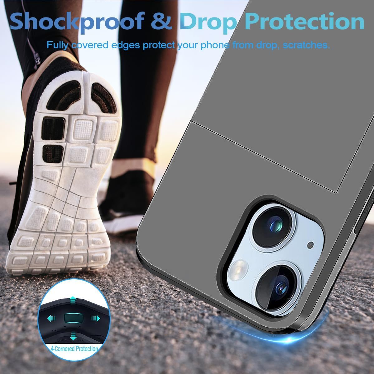 iPhone 15 Shockproof Wallet Case Card Cover GREY