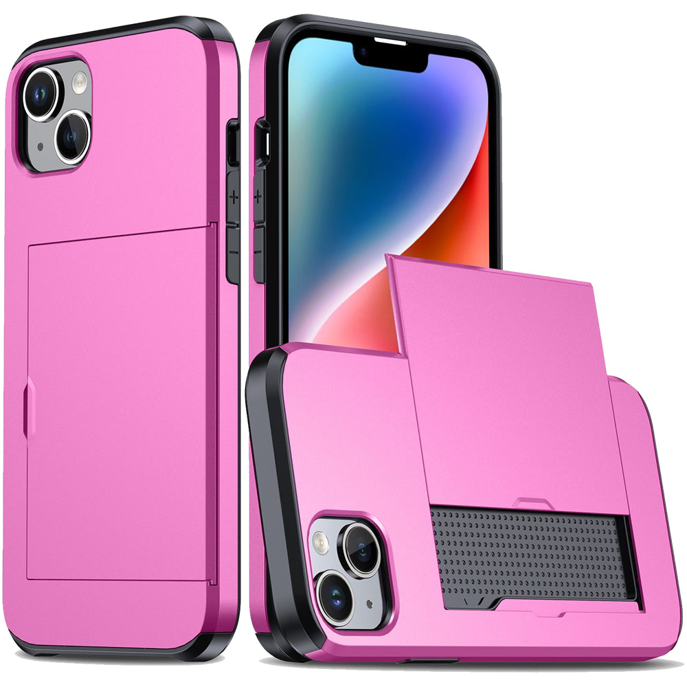 iPhone 15 Shockproof Wallet Case Card Cover HOT PINK